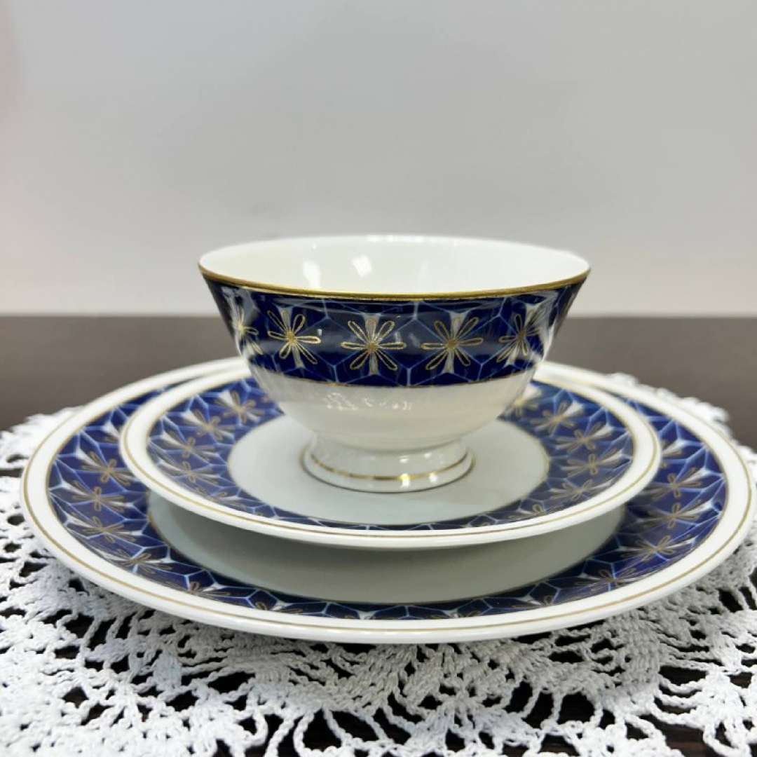 Чайное трио. Немецкий фарфор Lettin 1956-69гг. Натурал кобальт, позолота.. Картинка 5